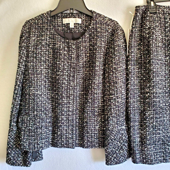 Emerson Rose Blazer Skirt Set Womens Medium Black Parisian Tweed Speckled Zipper - Picture 6 of 16